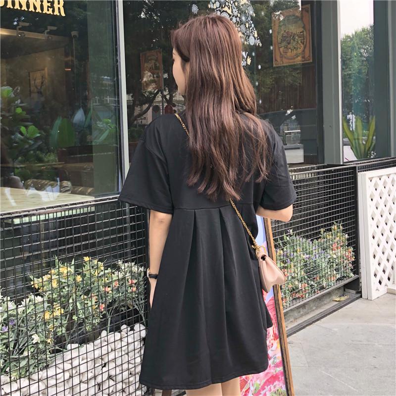Maternity Summer Babydoll Dress - Short Sleeve, Mid-Length, Korean Style, Loose Fit, Plus Size, Round Neck Skirt