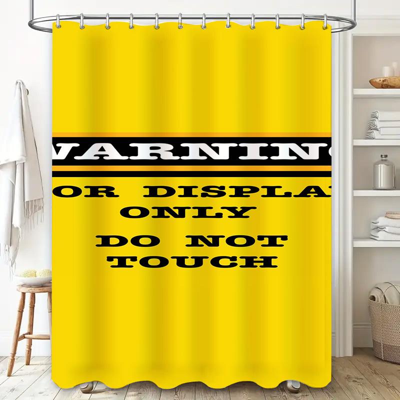 Caution Display Only Shower Curtain Yellow Warning Sign Design Non-Touchable Decorative Bath Liner Set With Hook Rings For Home