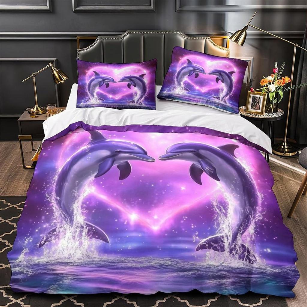 3D Printed Microfiber Dolphin Quilt Cover Sets All Season Bedding Set With Pillowcase Ocean Art Duvet Cover For Home Decoration