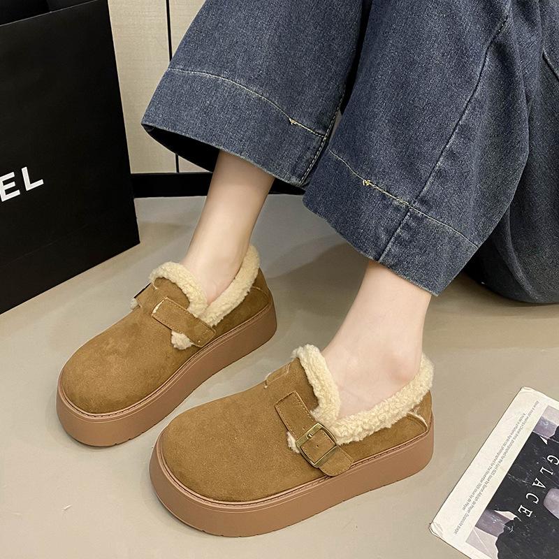 Women's Thick Bottom Heightening Large Size Thickening Winter Warm Fur One Snow Boots Padded Lining Ankle Boots Non-slip Hiking Sports Soybean Shoes