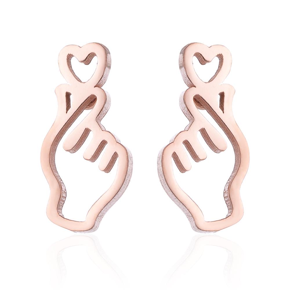 Korean Black Star & Moon Heartbeat Gesture Stainless Steel Earrings