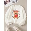 Youth Crewneck Sweatshirt Featuring a Teddy Bear with a Heart on a Pink Backdrop, Suitable for Machine Washing, Perfect for Spring And Autumn