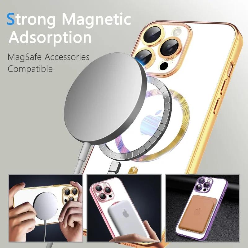 Full Protection Magnetic Wireless Charge Case For  For For Iphone 17 16 15 14 13 12 Pro Max Case With Camera Lens Protector