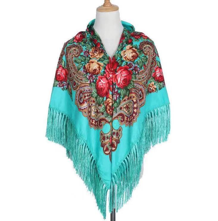 JiyunD Tradition Ethnic Style Russia Printing Tassels Shawl Large Handkerchief Scarf Headscarf
