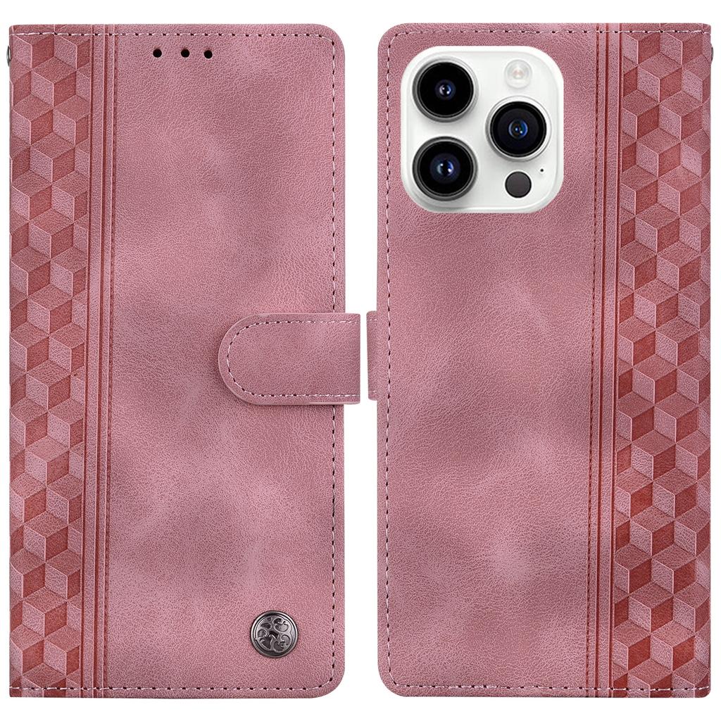 For iPhone 16 Pro Max Leather Case Imprinted Checkered Pattern Wallet Stand Flip Phone Cover