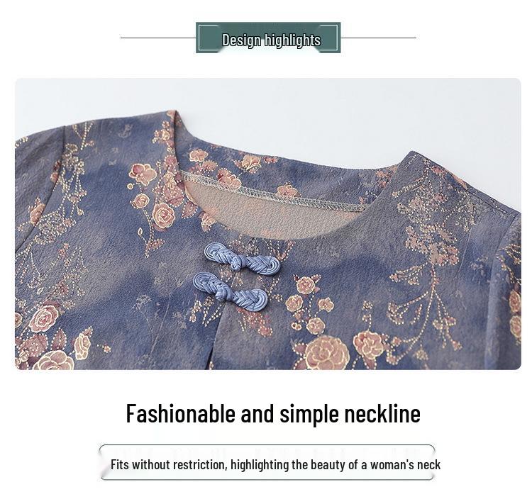 Chinese Style Plus Size Summer Blouse for Middle-Aged & Elderly Women: Mid-Sleeve & Two-Piece Look