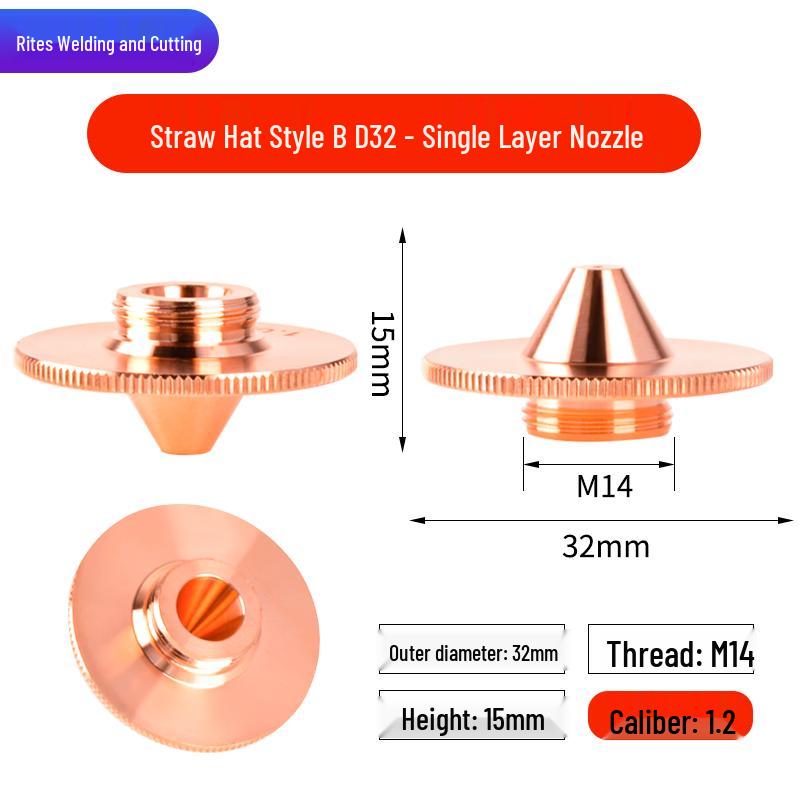 Laser Cutting Machine Copper Nozzle - Grass Cap Style, Single/Double Layer, D32 Cutting Head Accessory