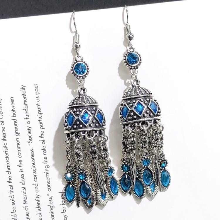 Retro crystal fringed earrings femininity versatile personality long earrings fashion court earrings