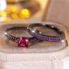 Female Crystal Blue Zircon Stone Heart Engagement Ring Set Luxury Black Gold Color Wedding Jewelry For Women