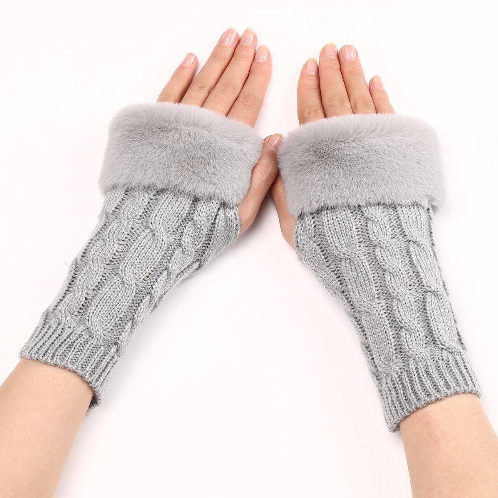 Faux Rabbit Hair Knitted Gloves Fingerless Winter Mittens Japanese Plush Gloves Women Girls