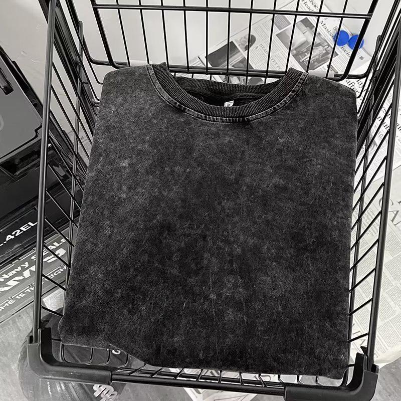 

Мужская футболка из плотного хлопка с потертостями, свободный крой в гонконгском стиле, короткие рукава-пять точек, модный летний бренд. 5XL чёрный