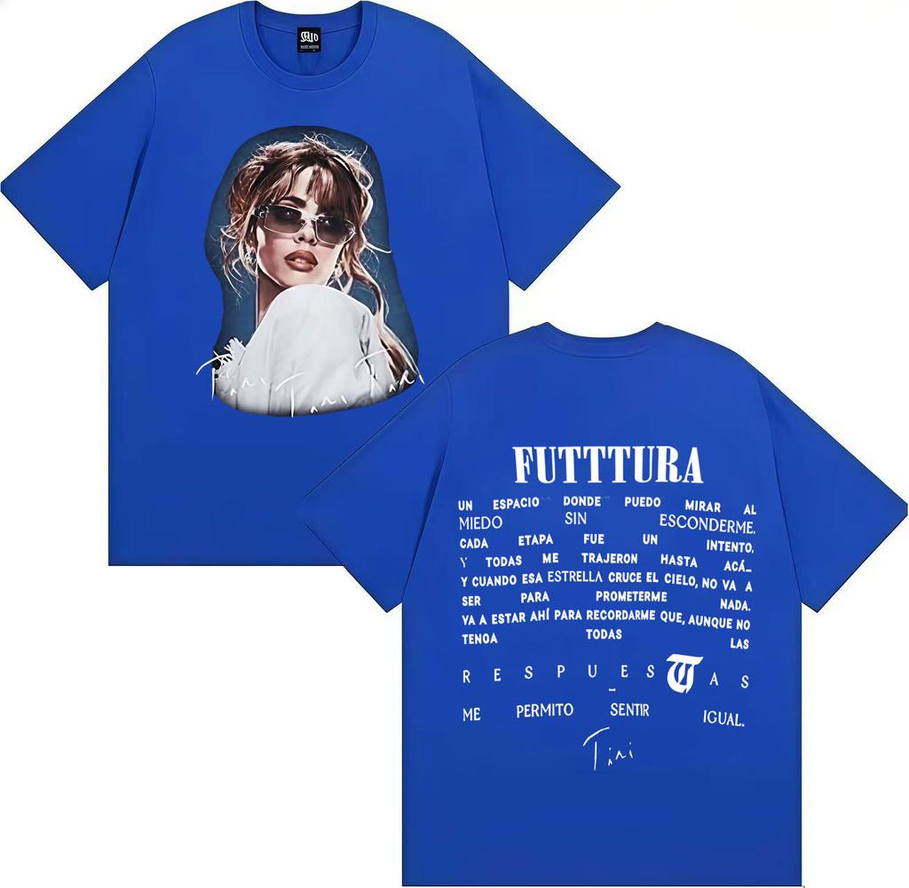 Summer Hot Singer TINI Futttura Album Pop Music Gothic Tops Double Sided Print Loose Short Sleeve Tshrit Mens Oversized Clothes