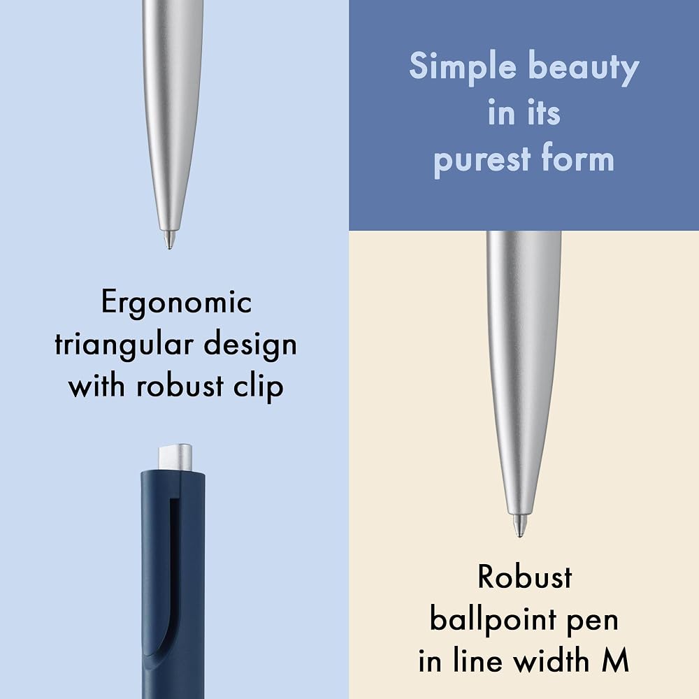 Lamy noto blue-silver ballpoint pen - simple ballpoint pen with plastic triangle body - clip is b...