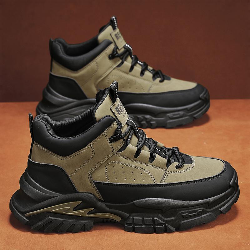 Men Short Boots High Top Thick Sole Wear-resistant Comfortable Lace Up Casual Shoes Breathable Non Slip Daily Commuting Sneakers