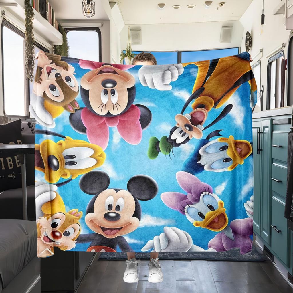 Mickey Print Flannel Blanket Cartoon Home Decor for Sofas Beds Bedrooms Chairs Travel Picnics Unique Gift for All Seasons