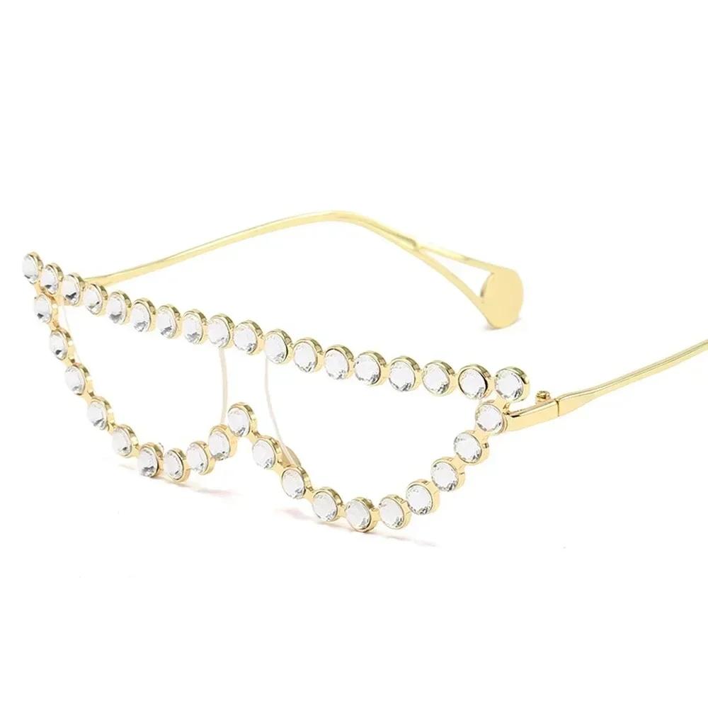 Elegant Retro Cat Eye Sunglasses with Diamond Eyewear Luxury Crystal Shades for Women Men