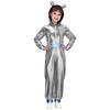 Mädchen Alien Halloween Kostüm Metallischer Glanz Kapuze Langarm Reißverschluss Vorne Jumpsuit Kostümparty Outfit