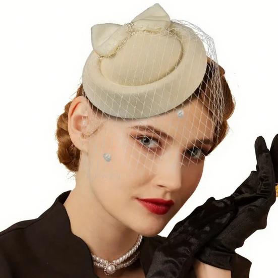 Fascinators Hat for Women Ladies 20s 50s Vintage Pillbox Hat Bridal Wedding Cocktail Tea Party Headwear with Veil