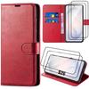 Flip Case - BOOLING - for Samsung Galaxy S26 - Shockproof Synthetic Leather Red - 2 Tempered Glasses