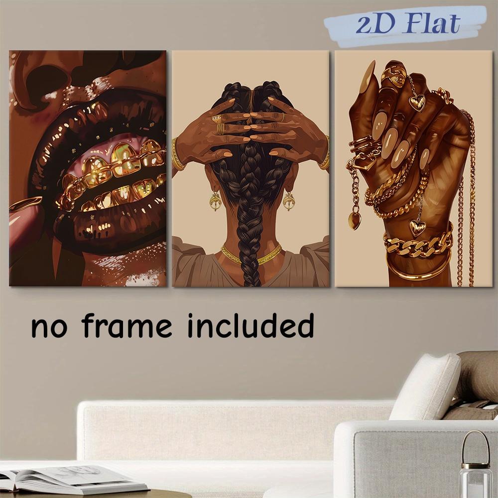 

3PC 2D Flat African American Black Female Theme, Pink Fashionable Black Girl Wall Decoration Painting, Suitable for Home Living (as the picture,20x30cm-3pcs)