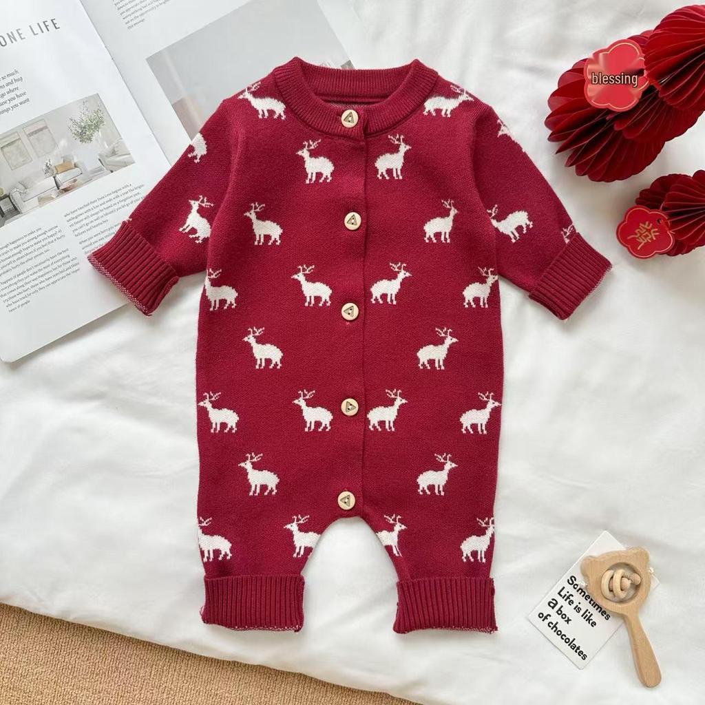 2024 Autumn/Winter Infant & Toddler Sweaters & Jumpsuits: Newborn Romper, Full-Print Baby Crawling Clothes.