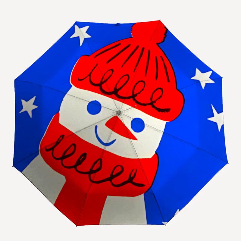 1pc Snowman Winter Automatic Folding Umbrella Portable Collapsible 8-Rib Umbrella for All Seasons, Casual Outdoor Accessory, B31