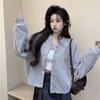 Korean Fashion Versatile Baseball Uniform Sweatshirt Jacket for Women Spring and Autumn Loose Stand-up Collar Cardigan Top