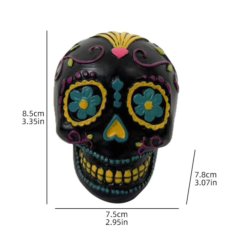 Day of the Dead Resin Painted Skull Head Statue Creative Decorative Ornament for Festive Commemorative Statue