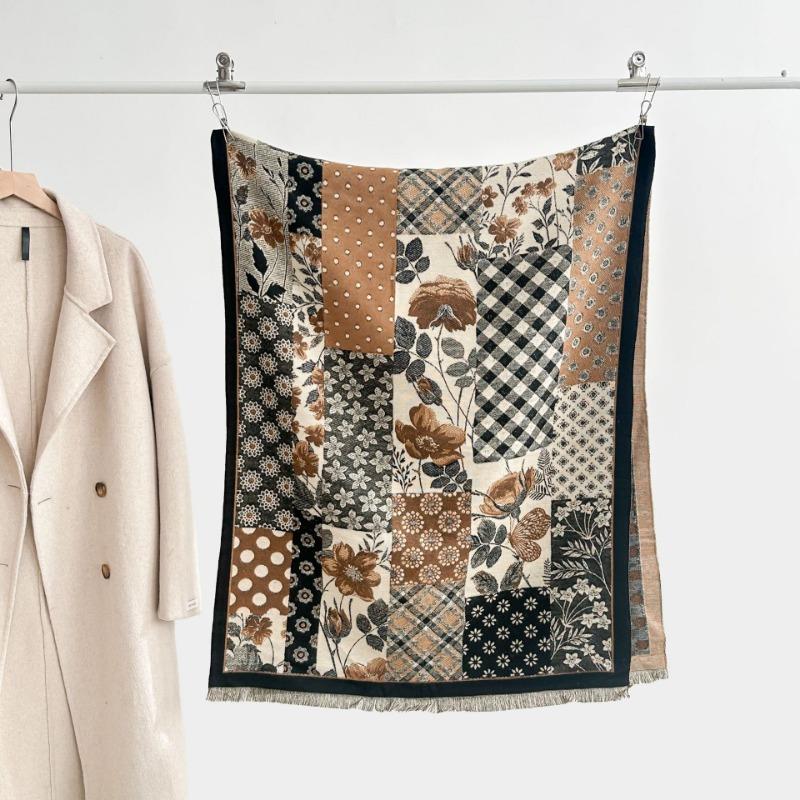 Autumn and winter new imitation cashmere scarf thickened and lengthened flower scarf retro shawl dual-purpose outer fit