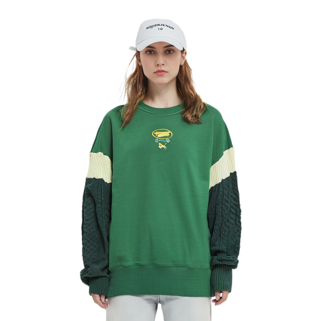 Puma Color Block Casual Loose Round Neck American Long Sleeve Sweatshirt Women Sweatshirt Green 537968-86