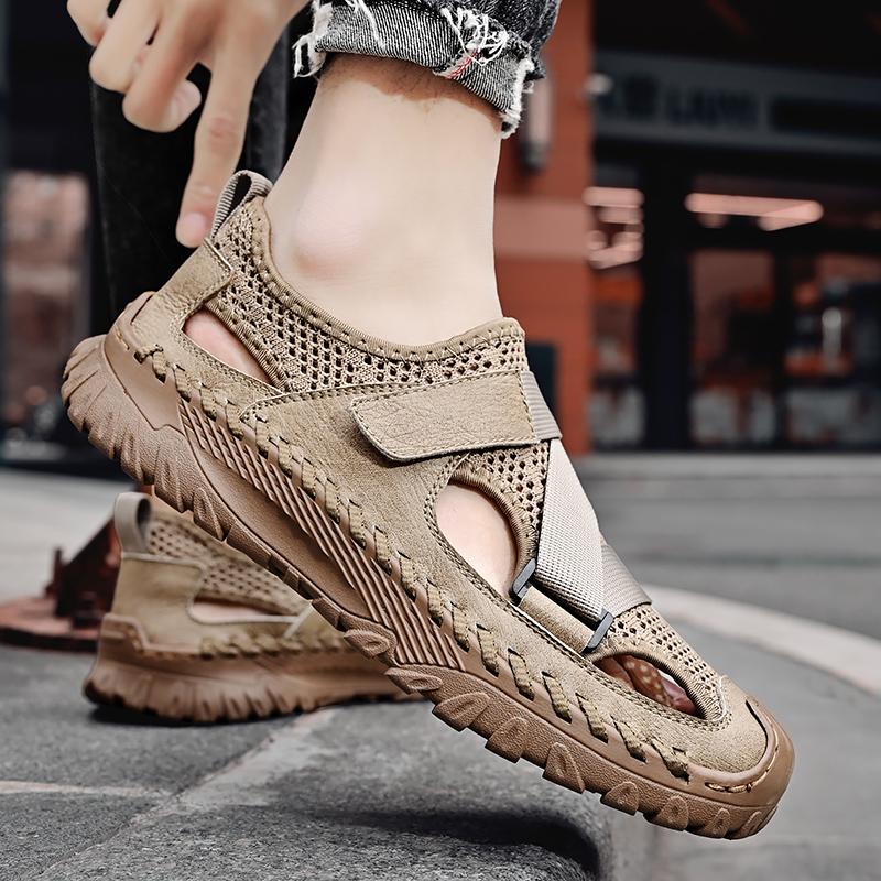 38-46 Yazlık Erkek Büyük Beden Moda El Yapımı Nefes Alabilen Sandaletler Günlük Plaj Ayakkabıları Kuş Yuvası Ayakkabıları