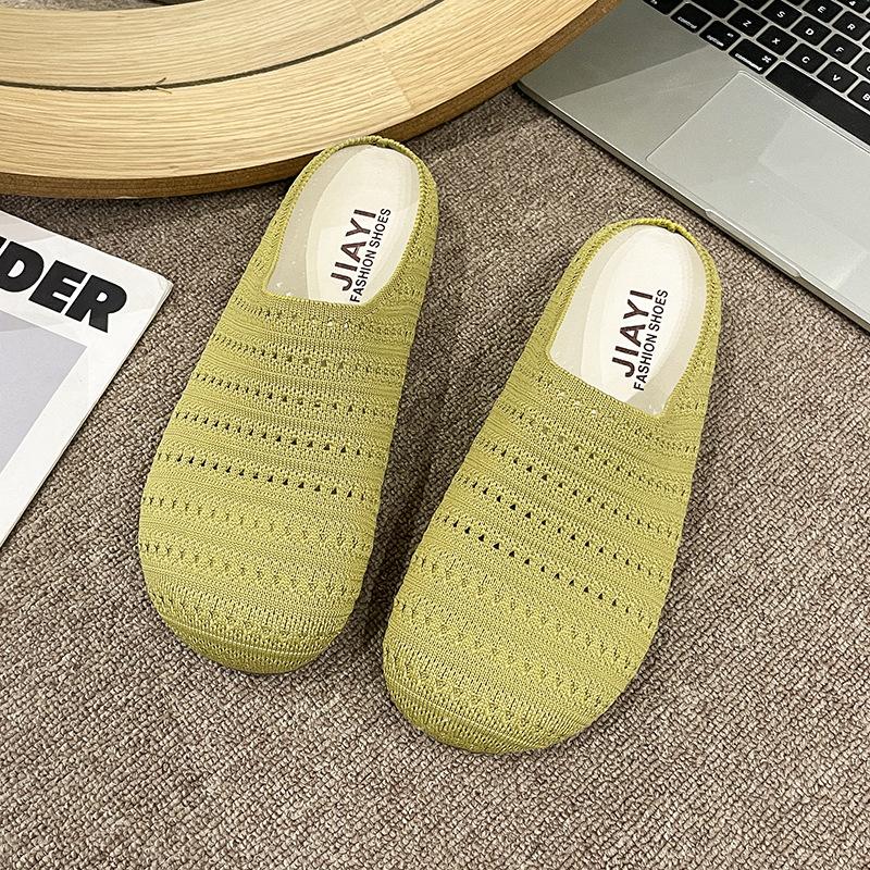 

Slippers shoes women s outer wear summer new one-pedal bag head flying woven mesh hollow breathable code slippers women 40 зелёный