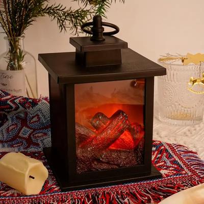 Lampe de Cheminée LED Flamme Réaliste Alimentée par Batterie USB Style Vintage pour Décoration de Table Intérieure Chambre Terrasse Noël Halloween