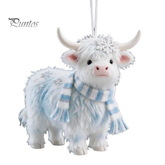 Small Holiday Party Favors Highland Yak Ornament for Christmas Tree Hanging Decor, Cute 2D Flat Unique Acrylic Gift Tags Pendant with Gold String