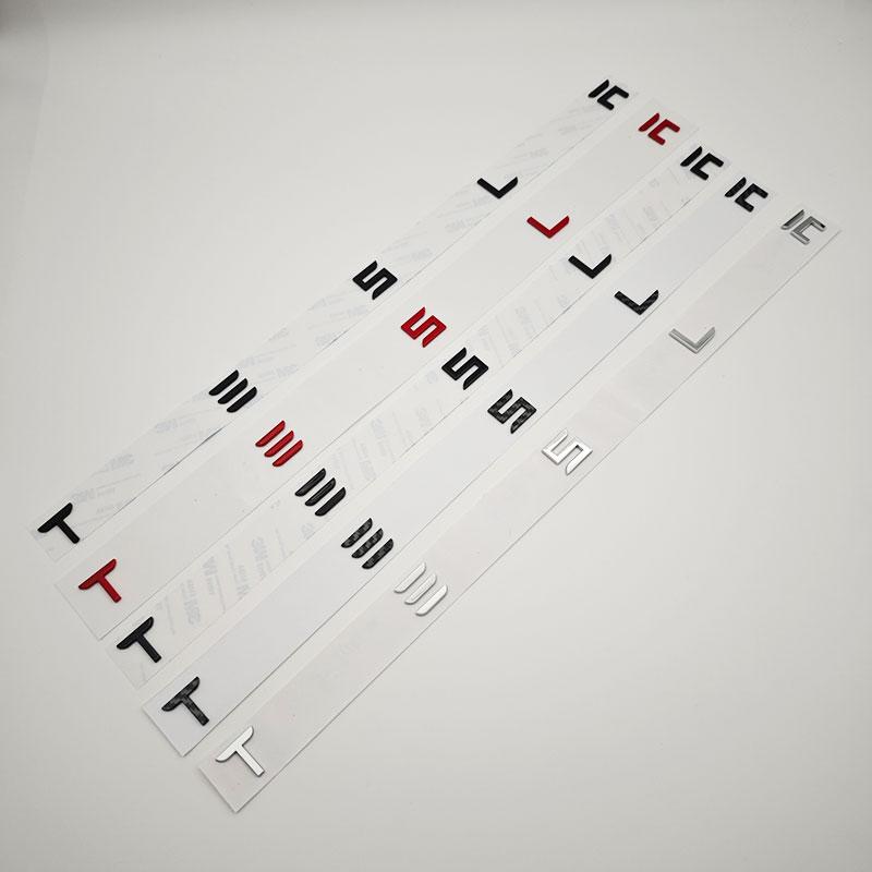 DHKOR1 3D ABS Letters Tesla Logo Carbon Chrome Black Red Badge Car Rear Trunk Stickers For Tesla Model 3 Y X S Back Decals Accessories