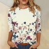 3/4 Sleeve Tops For Women T-Shirt Casual  Print Tops T Shirt Round Neck Pullover Blouse