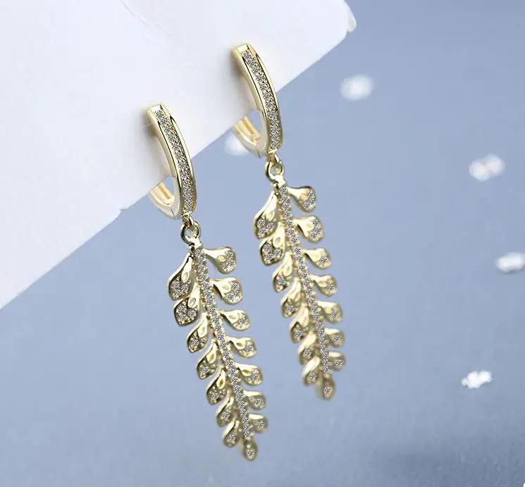 Sterling Silver Leaf Drop Earrings Ear Buckles Circle Simple Earrings for Women Fashion Wedding Gold Silver