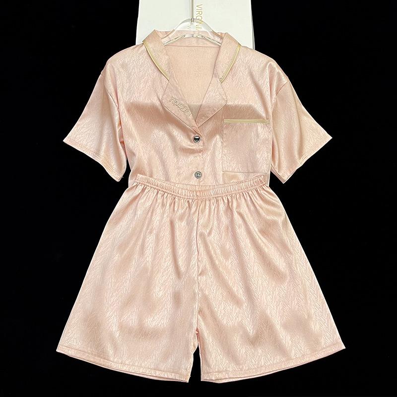 High-End Simulation Silk Nightdress Women'S Summer Temperament Short-Sleeved Suit Casual Women'S Pajamas Loungewear