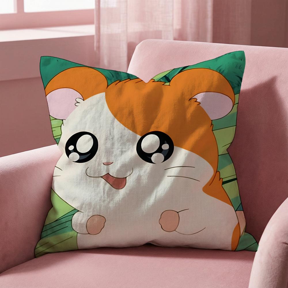Cute H-Hamtaro Cushion Cover Multi-Scene Pillow Cover for Home & Car - Reversible, Soft & Durable for Daily Use