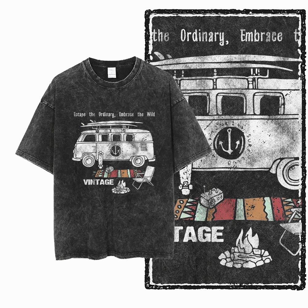 YN CAMPING AND VAN LIFE Printed Cotton Acid Washed Graphic Unisex T Shirt Cool Streetwear Men Tshirts Big Size Tee for Men