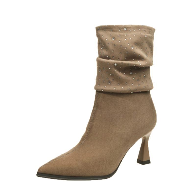Crystal High Heels Ankle Women Boots Pointed Toe Suede Elegant Pumps Shoes Winter 2025 Trend Party Sexy Chelsea New Botas Mujer