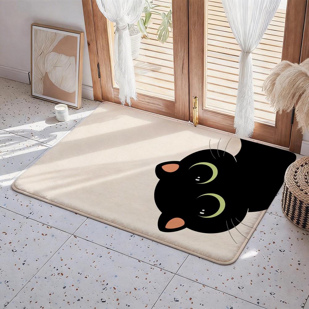 Cartoon Niedliche Schwarze Katze Kawaii Fußmatte Eco Flanell Fußabtreter Rutschfest Geruchlos Innenboden Teppich Weicher Kurzer Plüsch Hausmatte
