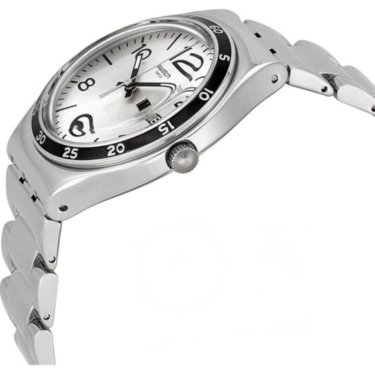 Swatch Movimento al Quarzo Resistenza all'Acqua 30m Orologi da Uomo Orologio 43mm Quadrante Argento Cinturino in Acciaio Inossidabile YGS766G