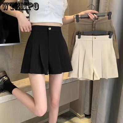 Sommer Damen Plissee Anzugshorts Hohe Taille Mode Lockere Shorts Weitbeinshorts Freizeithorts Anzugshorts