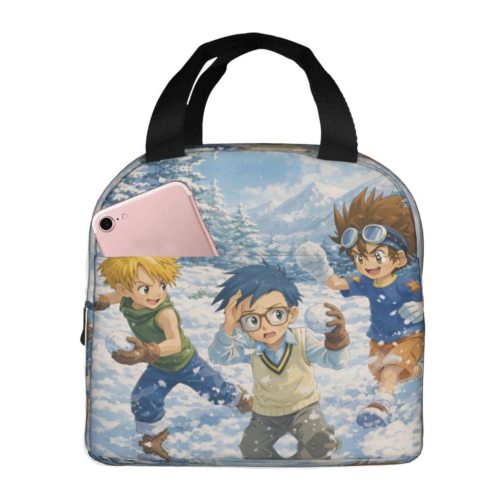 Custom D-Digimons Insulated Lunch Bag for Women Men Leakproof Cartoon Cooler Thermal Lunch Tote Office Picnic Travel