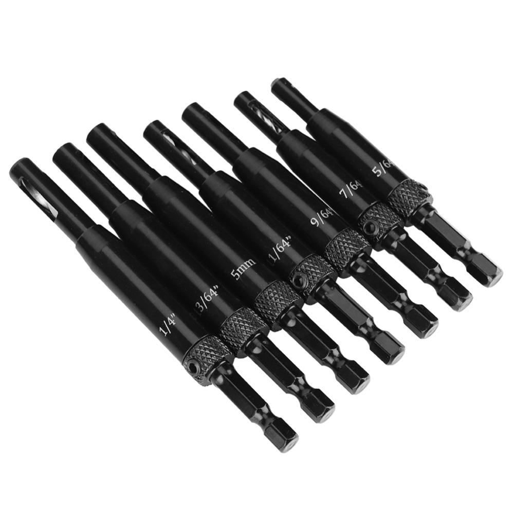 7pcs Spring Loaded Self Centering Drill Bit Set Black Coated Woodworking Drill Bit Set DIY Projects