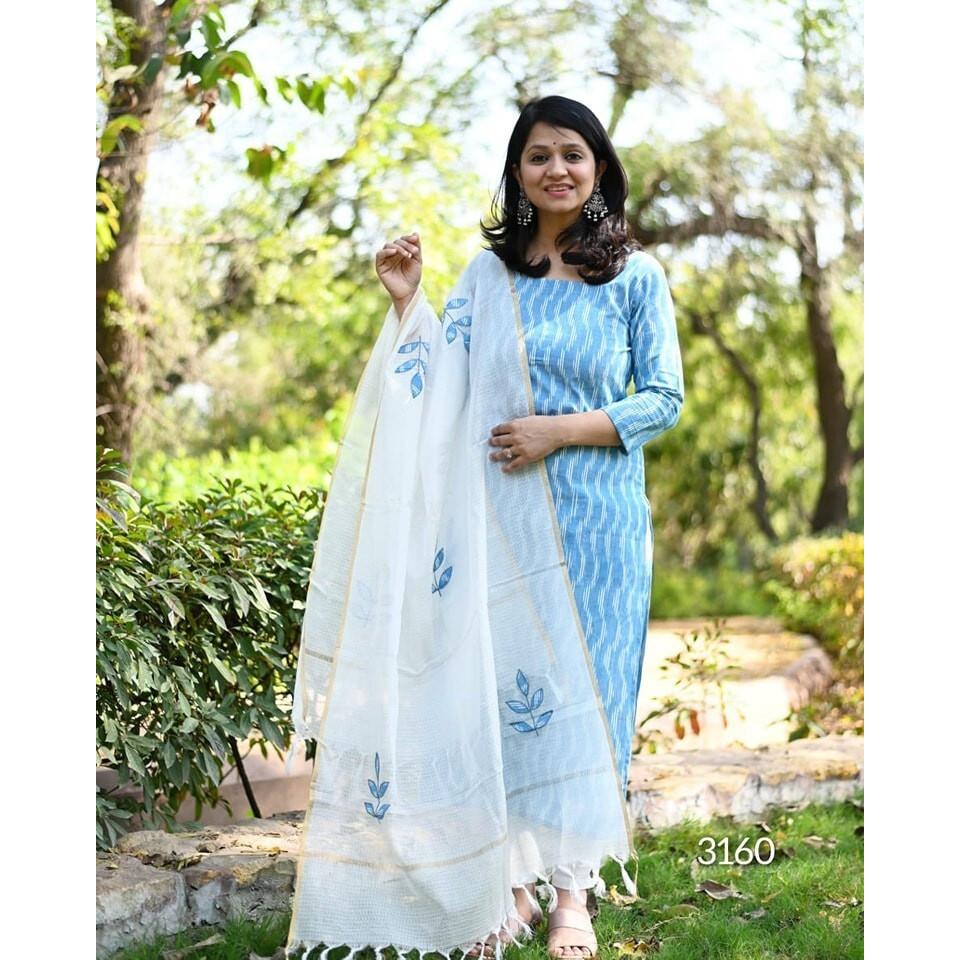 Damen Bollywood Kurta Hose Dupatta Set Indische Partykleidung Oberteil Tunika Kurti Kleid VSO-1729 c