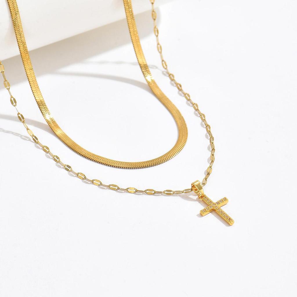 Titanium Steel Cross Pendant Necklace - Elegant Women's Clavicle Chain Jewelry