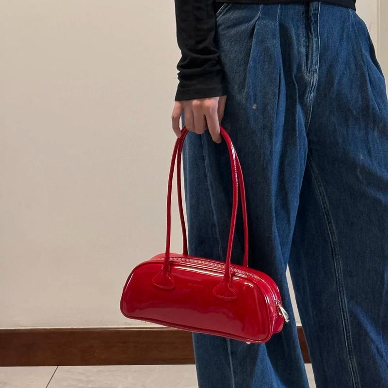 

Fashion Advanced Ladies PU Leather Shoulder Bags Casual Red Large Capacity Underarm Bags For Women Black Simple Female Handbags красный