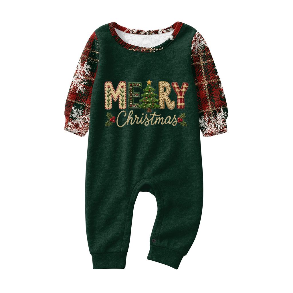 Matching Family Christmas Print Pajamas Set Long Sleeve Top and Pants Loungewear for Adults and Kids